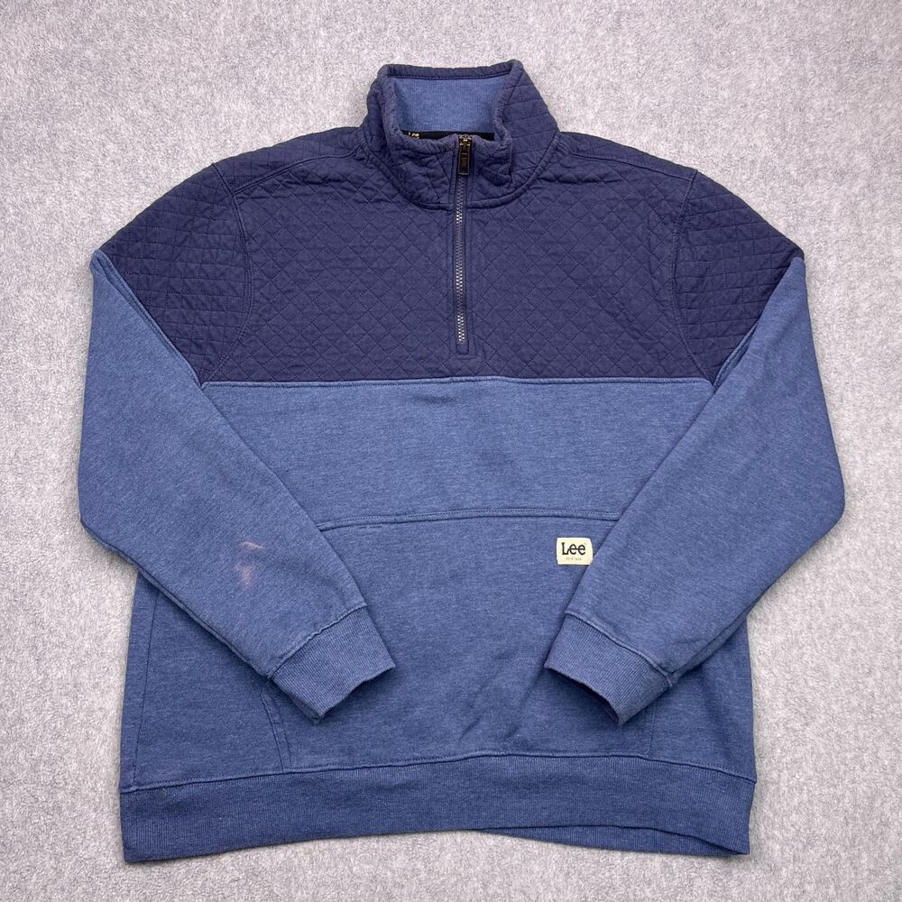 Lee Pullover Sweatshirt Mens Large Blue 1/4 Quarter Zip Long Sleeve